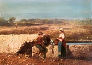 Gorra Giulio Cremona 1832 -1884 Paesaggio pianura lombarda. firmato cm. 36 x 26 olio su cartoncino  